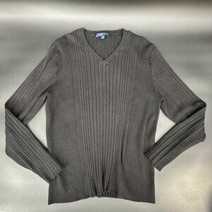 Material London Silk Sweater Black Long Sleeve V Neck Men's XL Ribbed Thick